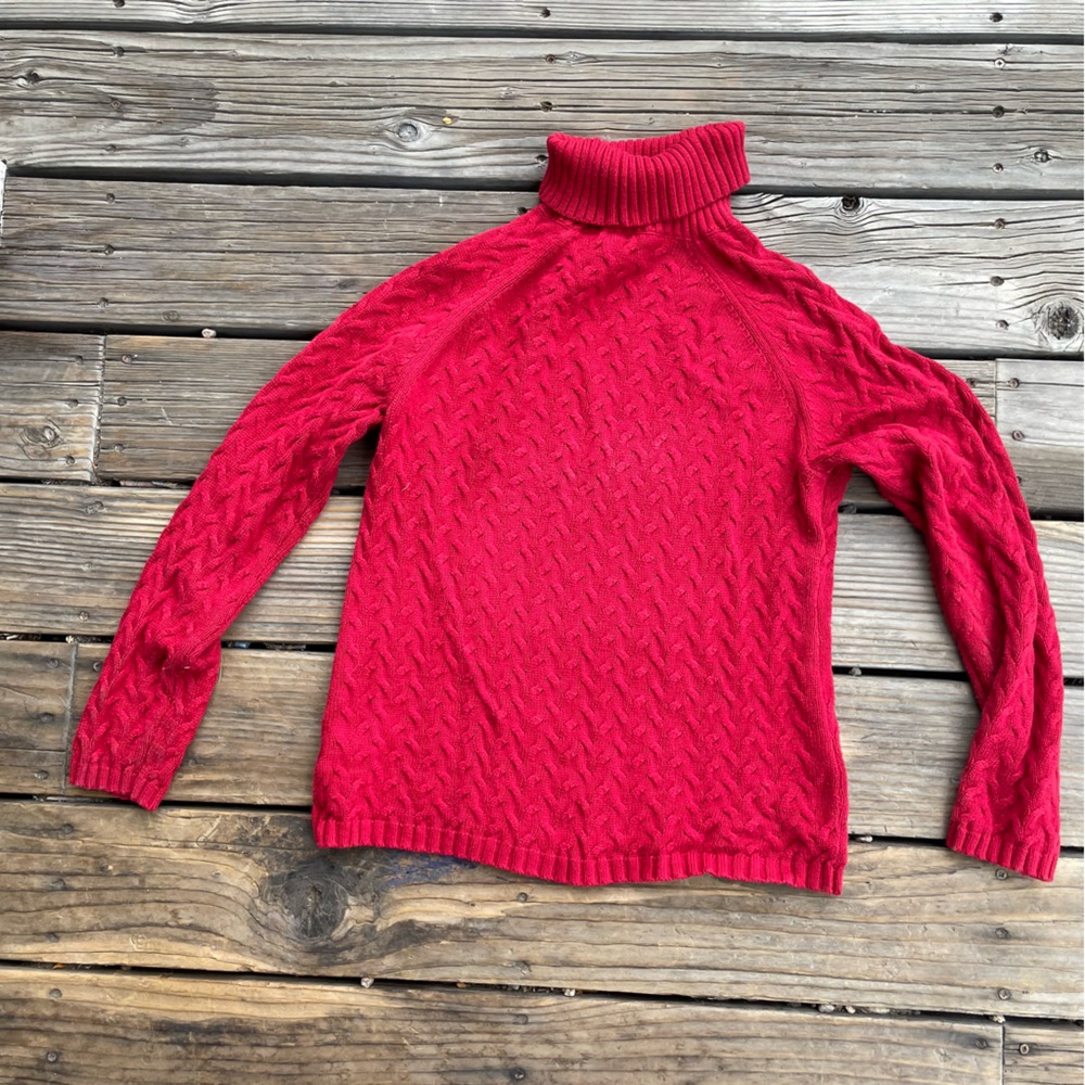 Coldwater Creek Red Cable-knit Turtleneck Sweater Women's Small size 8